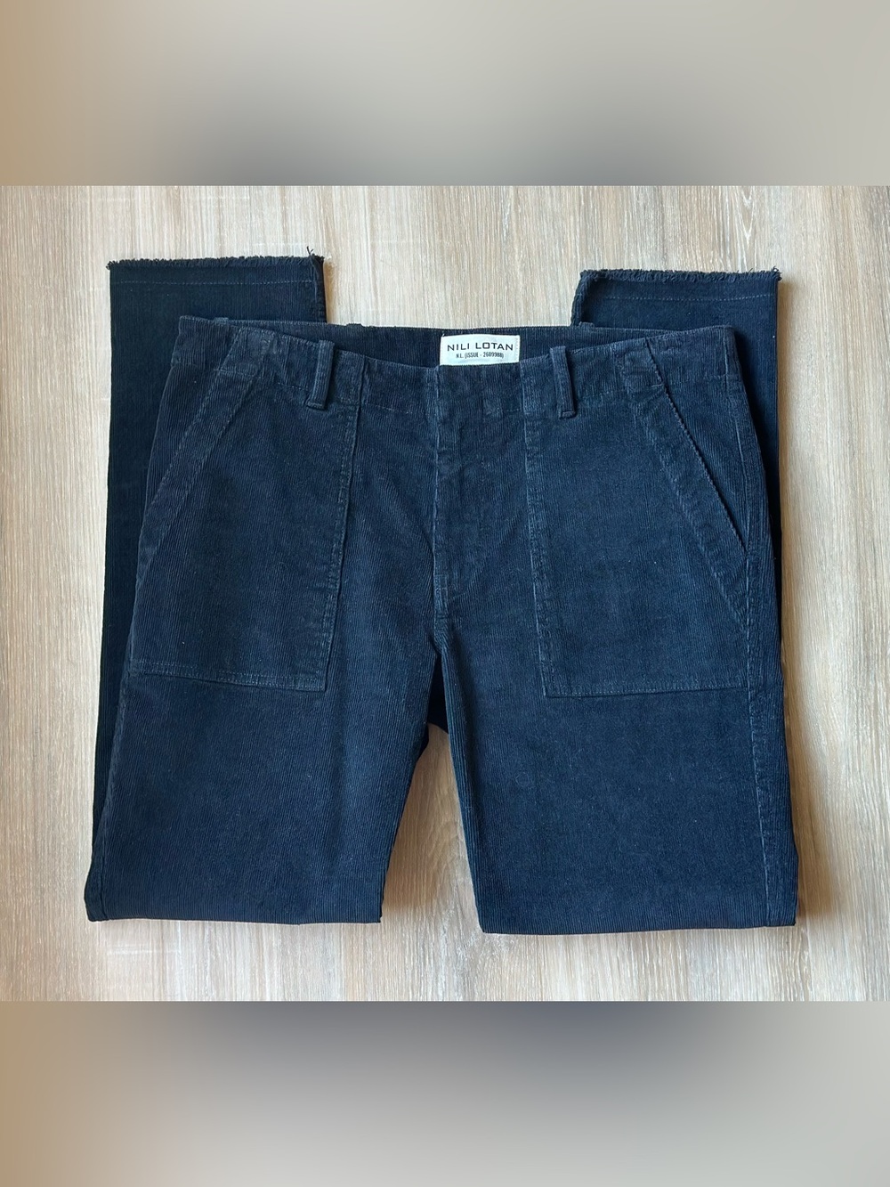 Nili Lotan Jenna Pants Women’s Black Corduroy Raw Hem Cropped